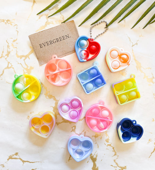 Heart / Circle / Square Fidget Popper Stress Relief / Anxiety Keychain - Wide Variety Available!