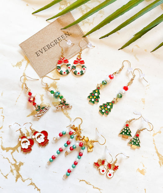 Christmas Earrings - Christmas Tree, Rudolph, Santa, Candy Cane, Noel, Wreath, Snowflake, Moon, Stockings, Bells