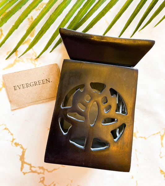 Black Soapstone Lotus Flower Oil Burner / Wax Melts - Love, Light & Peace