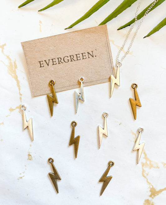 Bronze / Silver Lightening Bolt Pendant / Charm - Chain Options Available!