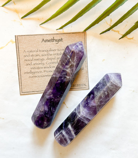 Banded Amethyst 6-Faceted Massage Wand - Balance, Contentment & Wisdom
