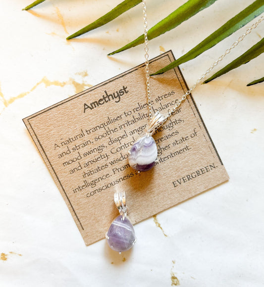 Amethyst Teardrop Crystal Pendant - Balance, Contentment & Wisdom