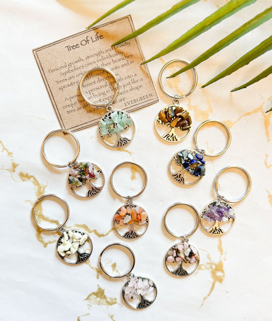 Tree Of Life Crystal Chip Keychain - Wide Variety Available!