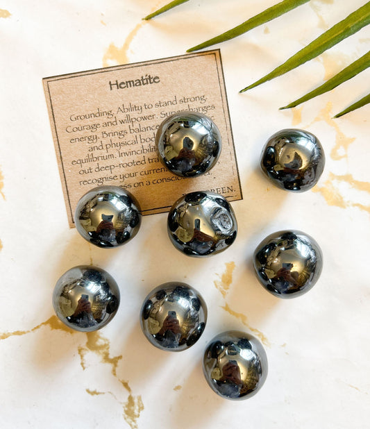 Hematite Crystal Tumbled Stone Sphere - Courage, Willpower & Balance