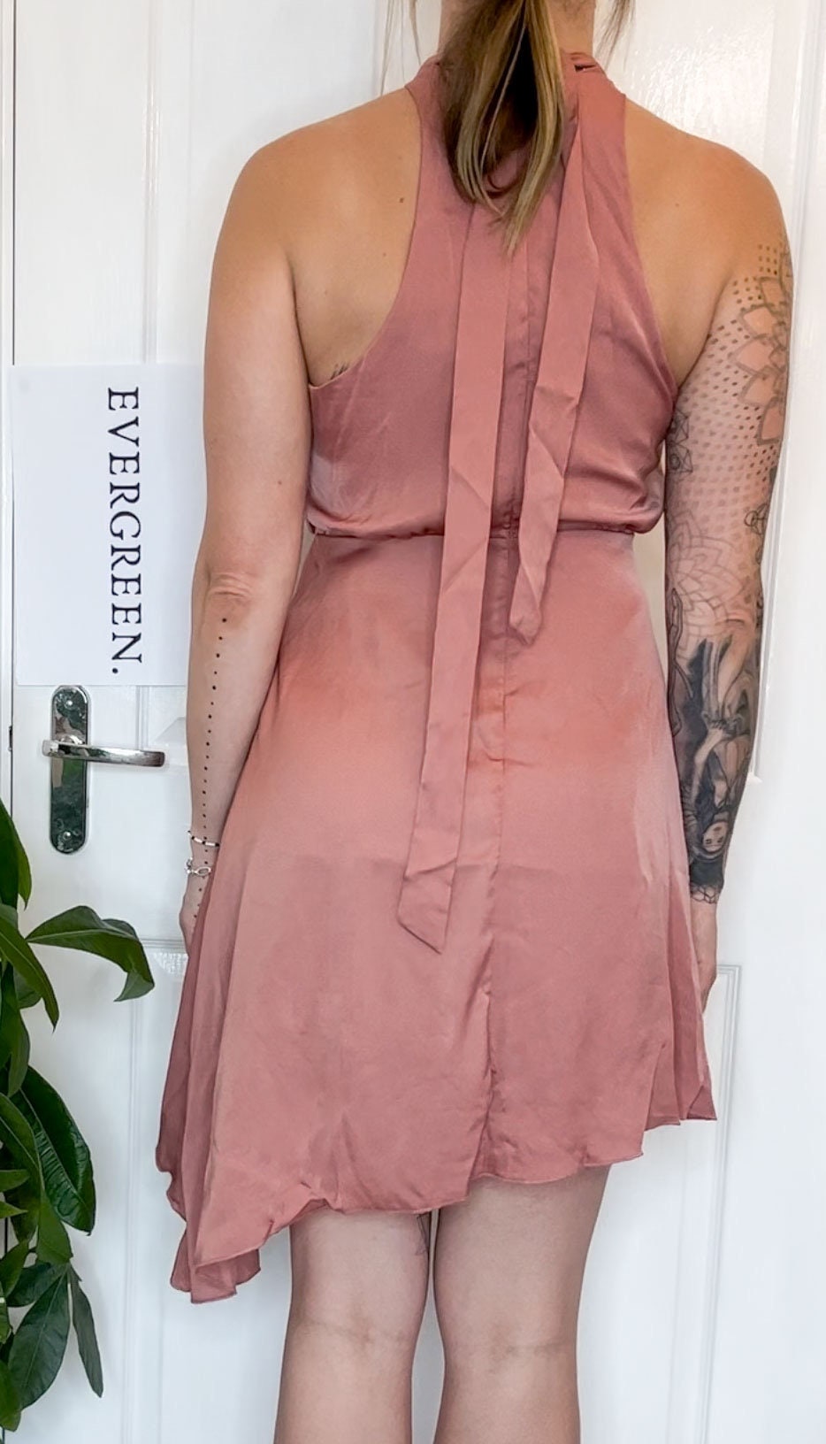 Rust / Peach / Pink / Orange High Neck Asymmetrical Mini-Midi Dress