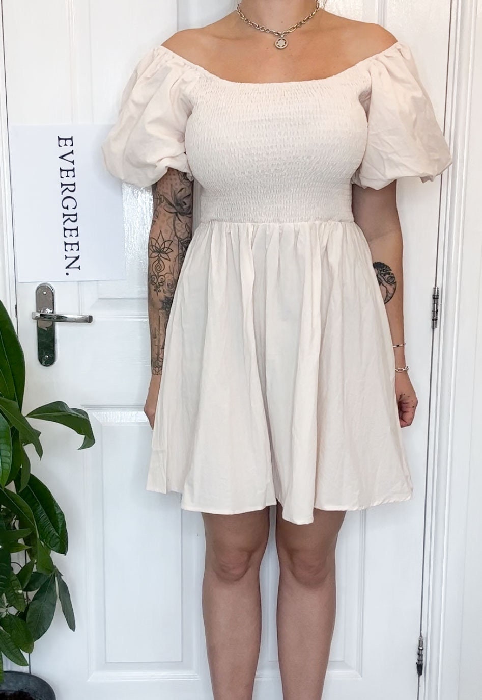 Cream Puff Sleeve Off The Shoulder Boho Mini Dress
