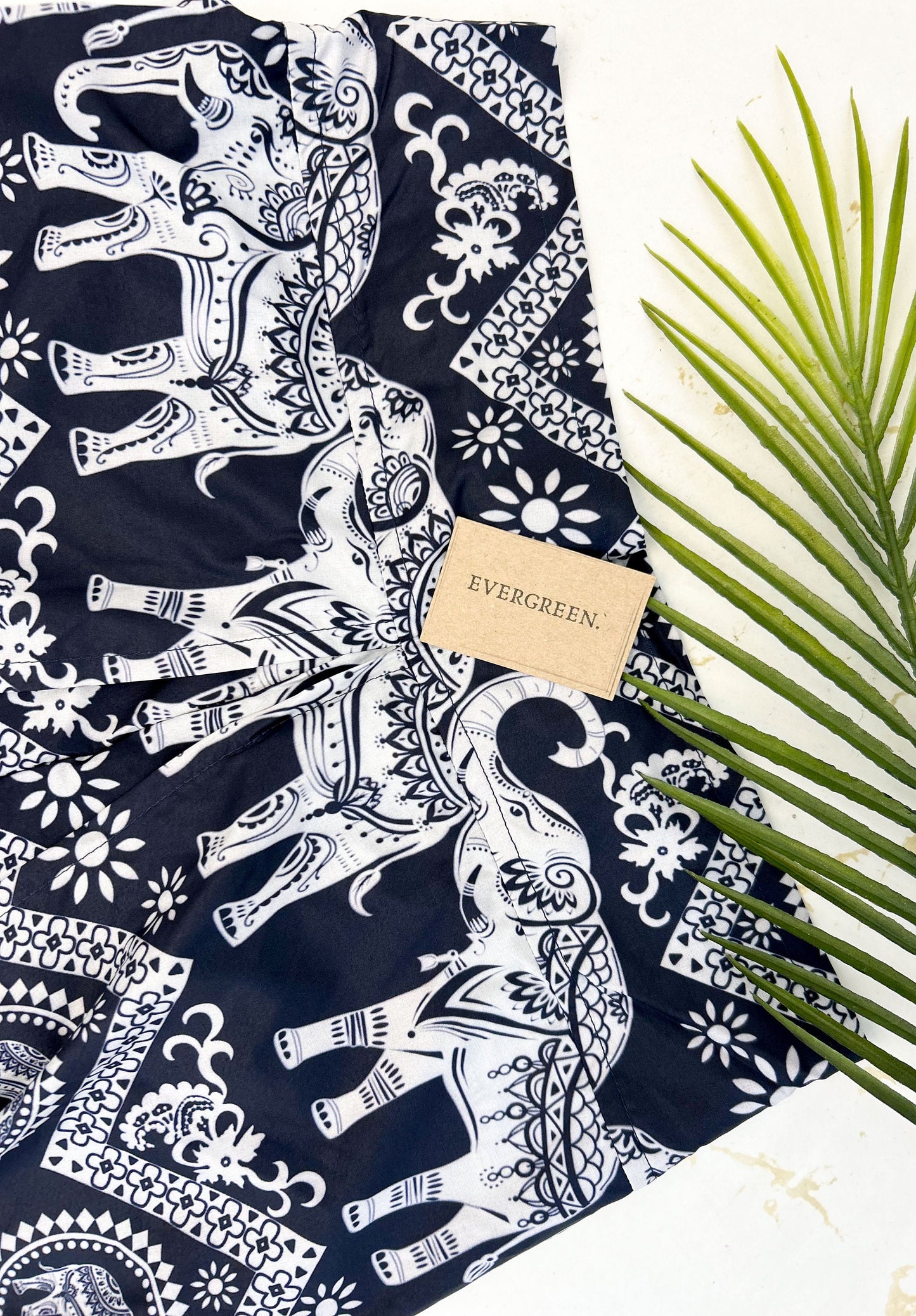Blue / Black Ornate Elephant Print Elasticated Harem Boho Trouser Pants - One Size Fits Most