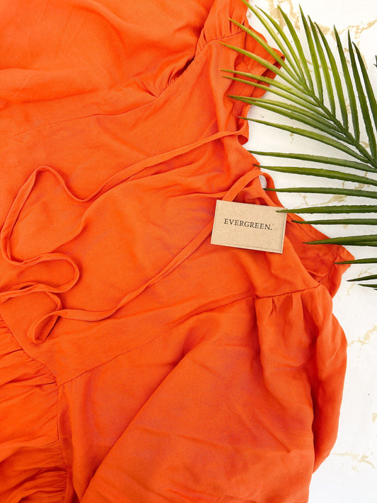 Orange / Brown Boho Loose Fit Midi Dress With Sleeves
