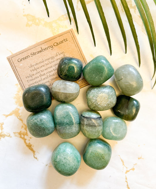 Green Strawberry Quartz Crystal Tumbled Stone - Love, Happiness & Joy