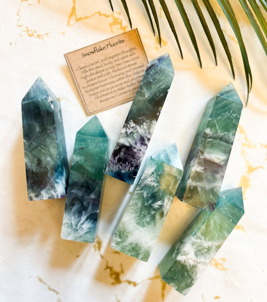 Snowflake Fluorite Crystal Tower / Obelisk - Peace, Focus & Communication