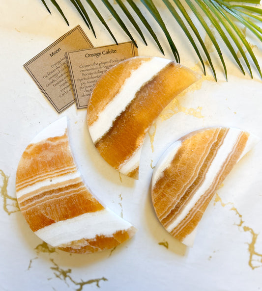 Orange Calcite Crystal Moon - Happiness, Joy & Creativity