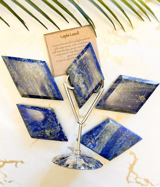 Lapis Lazuli Crystal Diamond On A Zodiac Stand - Protection, Enlightenment & Self-Awareness