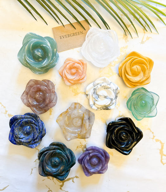 Crystal Flower / Rose Caving - Jasper / Quartz / Aventurine / Lepidolite / Obsidian / Howlite / Fluorite