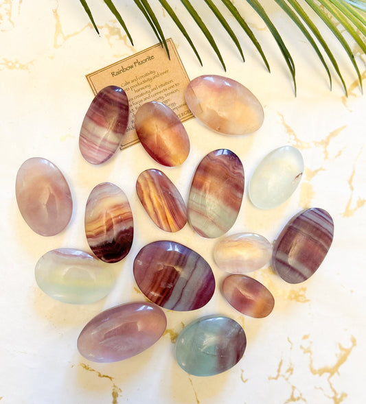 Rainbow Fluorite Crystal Pebble / Worry Stone - Confidence, Relaxation & Compassion
