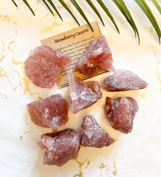 Raw / Rough Strawberry Quartz Crystal - Grounding, Protection & Healing