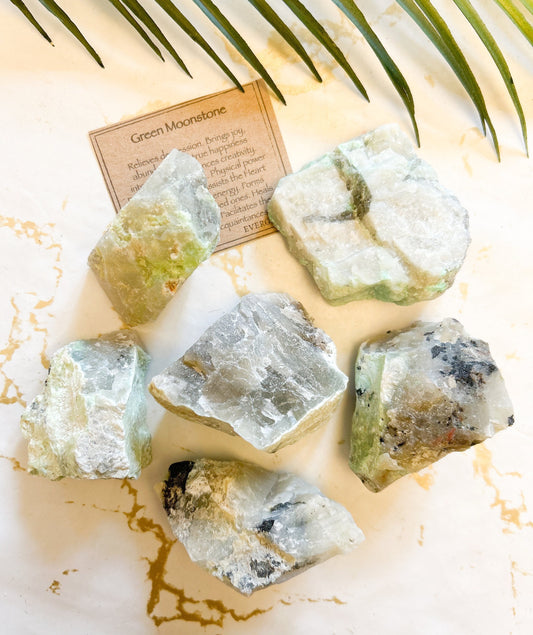 Raw / Rough Green Moonstone Crystal - Joy, Abundance & Happiness