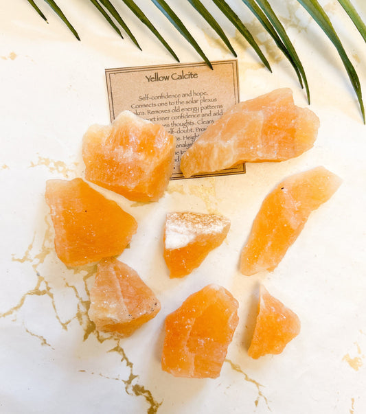 Raw / Rough Yellow Calcite Crystal - Hope, Self-Confidence & Memory