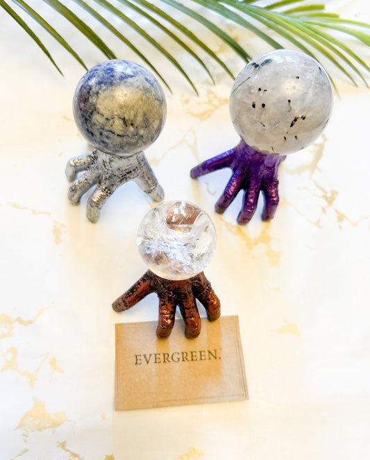 Monster Hand / Claw Crystal Ball Stand - Silver / Red / Purple
