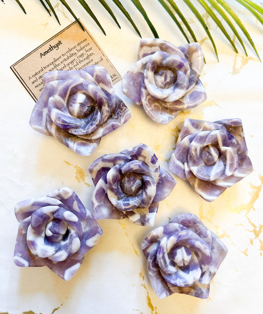 Amethyst Crystal Flower Carving - Balance, Wisdom & Intelligence