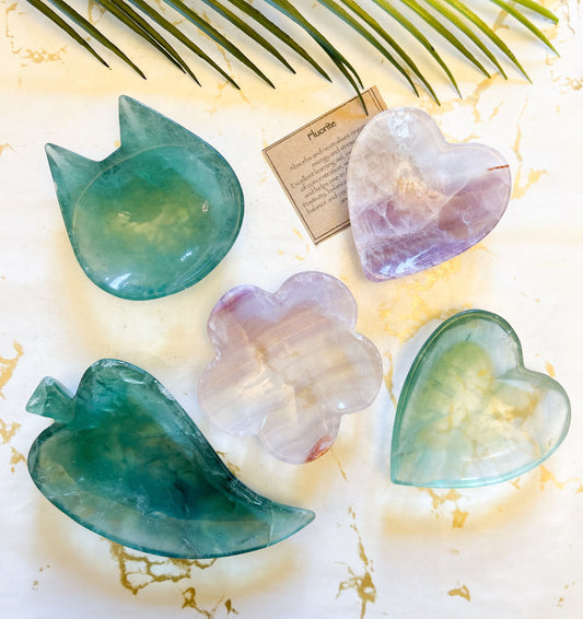 Fluorite Crystal Carving Trinket Dish - Cat / Heart / Flower / Leaf