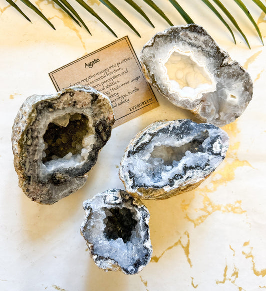 Black Agate Crystal Geode - Soothing, Transformation & Energy