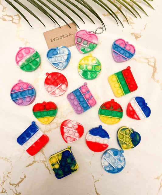 Heart / Circle / Square Fidget Popper Stress Relief Keychain - Wide Variety Available!