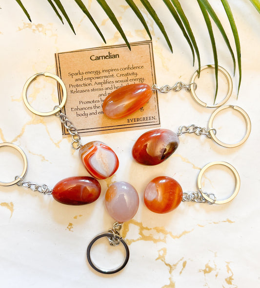 Carnelian Crystal Tumbled Stone Keychain - Confidence, Empowerment & Creativity