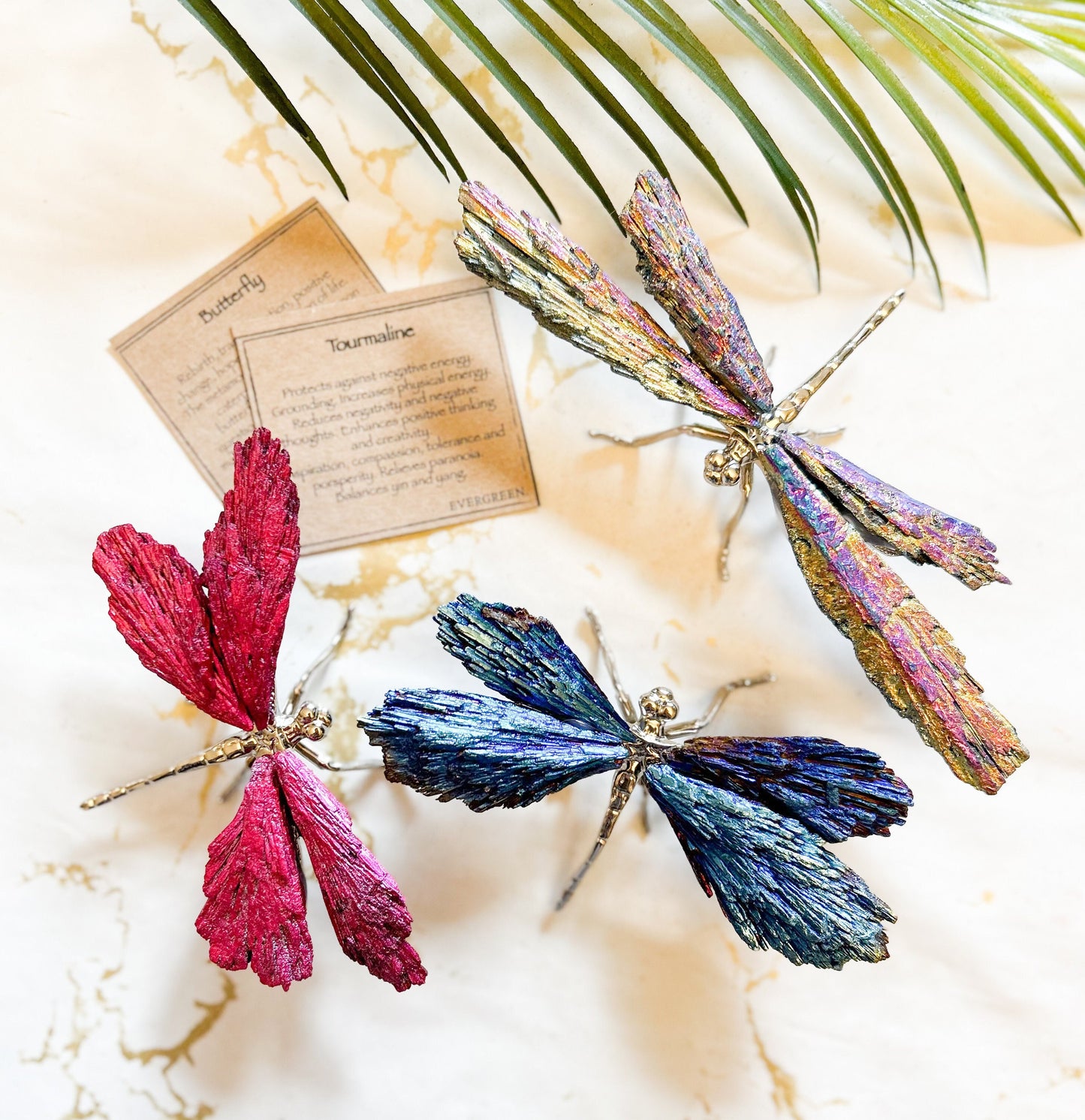 Aura Tourmaline Feather Crystal Butterfly - Positive Change, Hope & Celebration