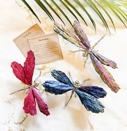 Aura Tourmaline Feather Crystal Butterfly - Positive Change, Hope & Celebration