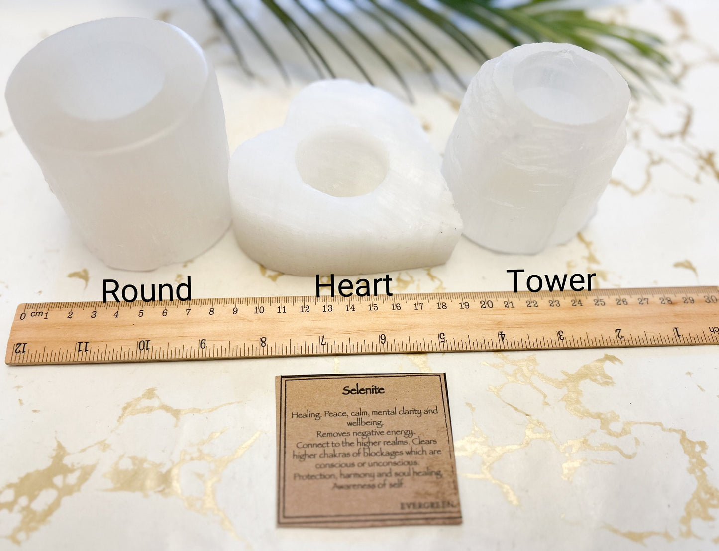 Selenite Crystal Tealight Candle Holder Heart / Round / Tower - Peace, Clarity & Wellbeing