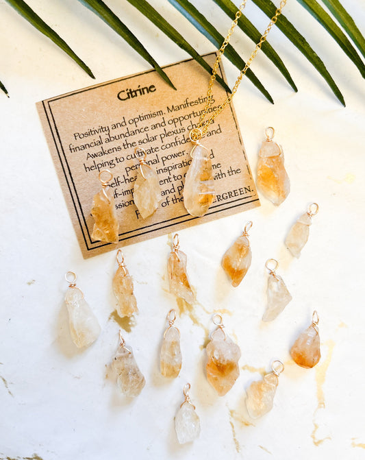 Handmade Raw / Rough Citrine Crystal Pendant - Positivity, Optimism & Self-Healing
