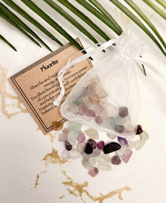Fluorite Crystal Chips 20g Gift Bag - Concentration, Self-Confidence & Positivity