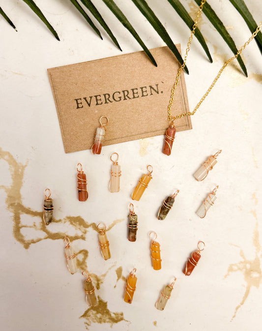 Wire Wrapped Warm Coloured Crystal Pencil Pendant - Wide Variety Available!
