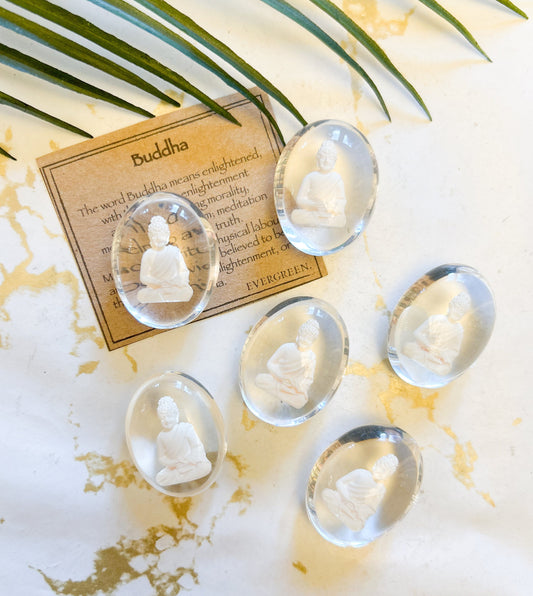 Buddha Crystal Resin Worry / Palm Stone - Wisdom, Meditation & Enlightenment