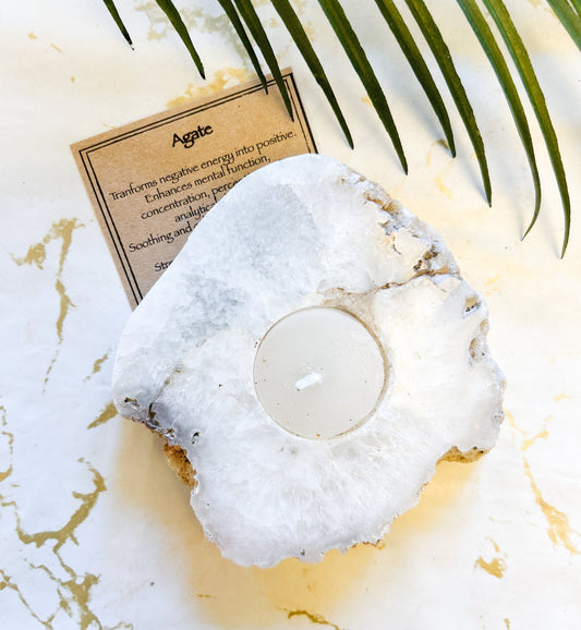 Raw / Rough Agate Crystal Tealight / Candle Holder - Positive Energy, Concentration & Healing