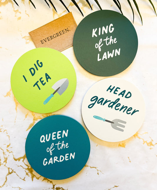 Garden / Gardening / Gardener Tea Coaster - King Of The Lawn / Queen Of The Garden / I Dig Tea / Head Gardener