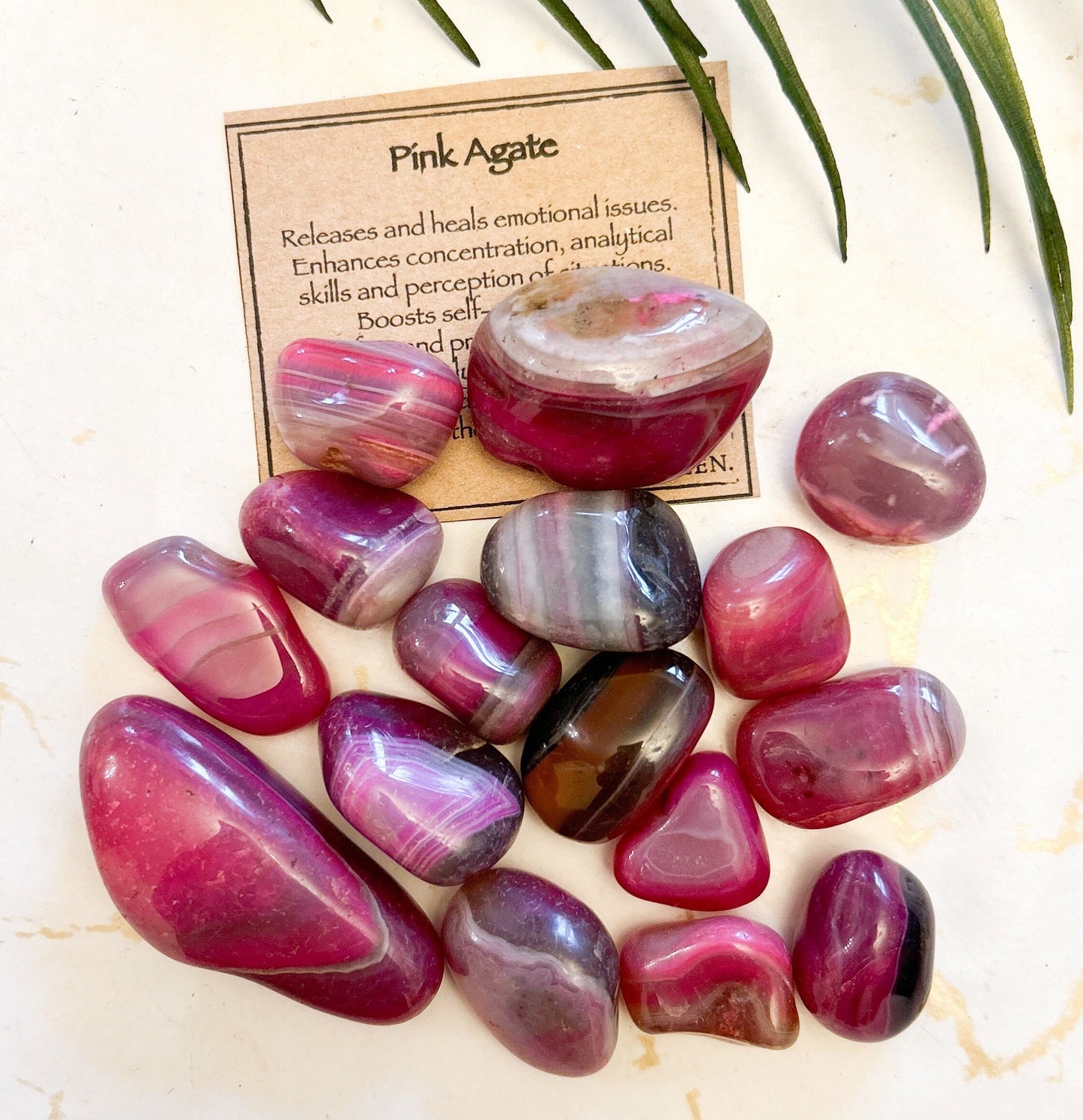 Pink Agate Crystal Tumbled Stone - Healing, Concentration & Self-Confidence