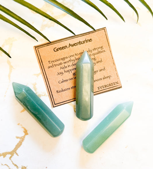 Green Aventurine Crystal Pointed Wand 60mm - Joy, Harmony & Good Luck
