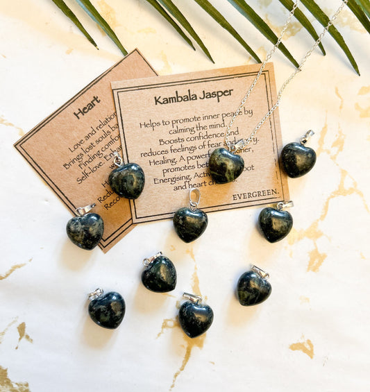 Kambala Jasper Crystal Heart Pendant - Healing, Inner Peace & Confidence