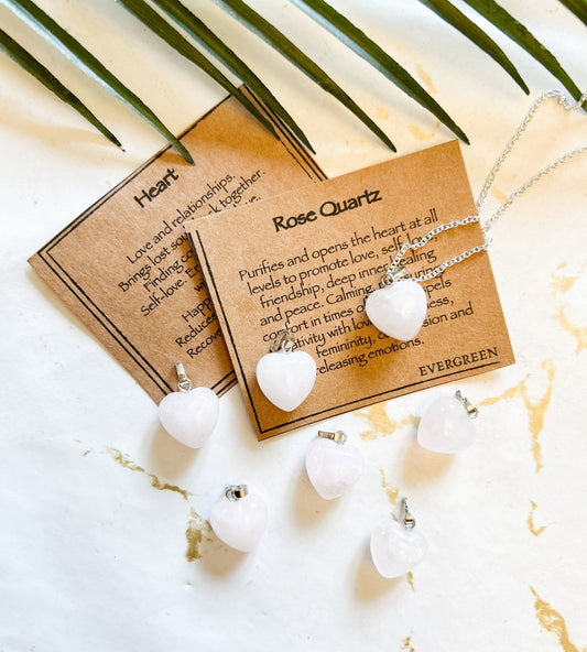 Rose Quartz Crystal Heart Pendant - Love, Compassion & Healing