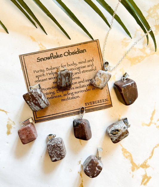 Snowflake Obsidian Crystal Tumbled Stone Pendant - Empowerment, Purity & Balance