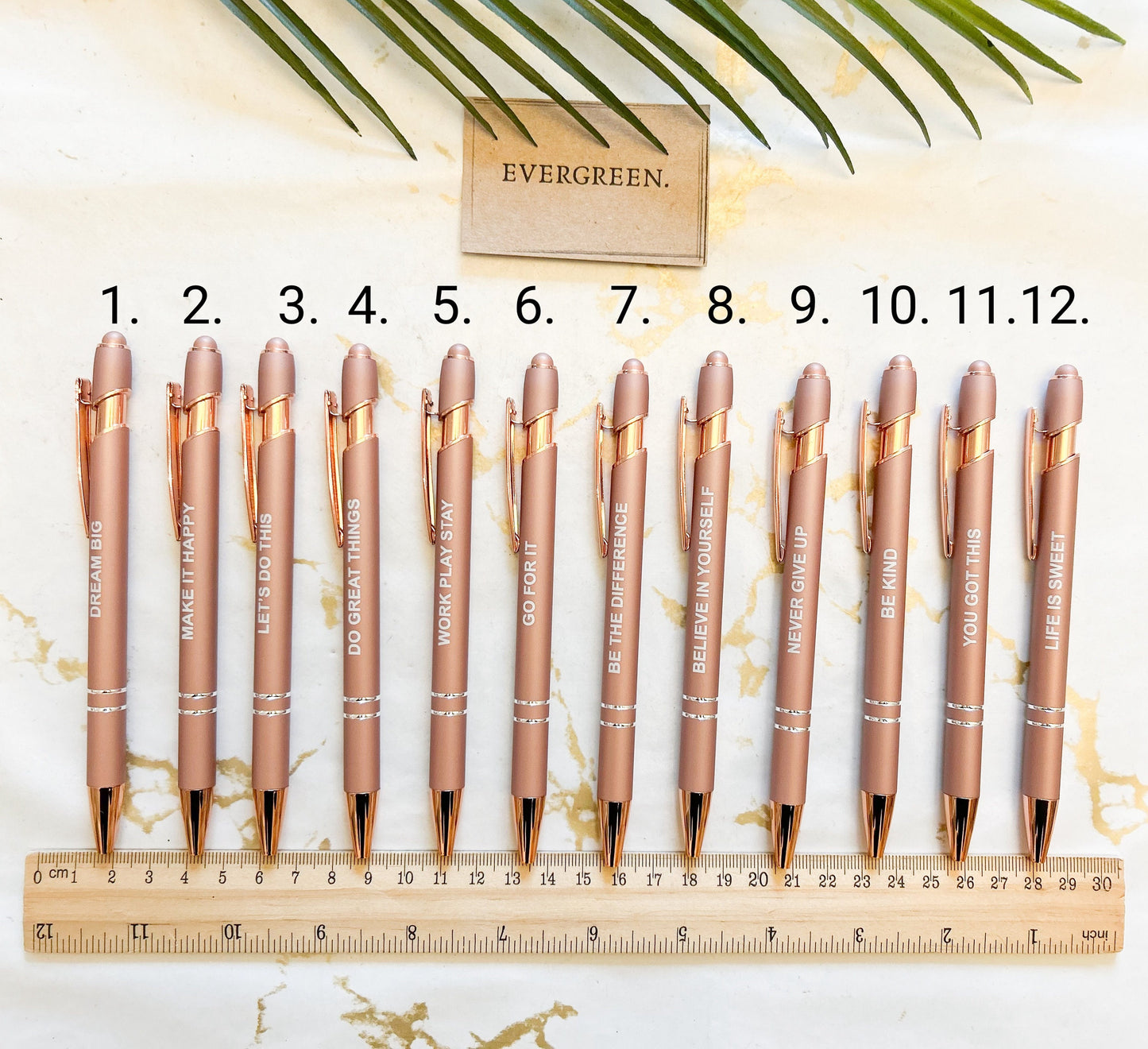 Motivational / Inspirational Quote Ballpoint Rose Gold Colour Pen With Stylus Tip - Black Ink