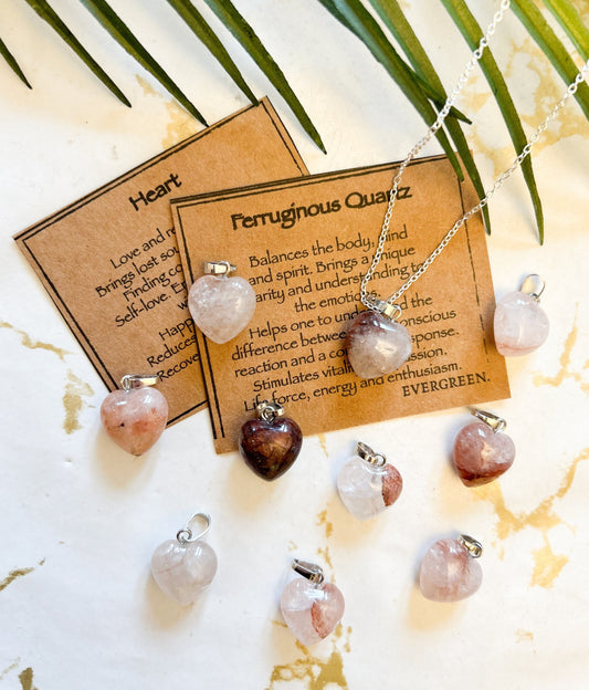 Ferruginous Quartz Crystal Heart Pendant - Balance, Clarity & Vitality