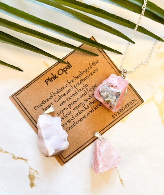 Raw / Rough Pink Opal Crystal Tumbled Stone Pendant - Love, Peace & Hope