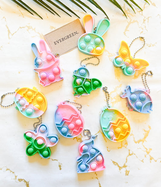 Easter / Springtime Fidget Popper Keychain For Stress / Anxiety Relief - Rabbit, Bunny, Chick, Chicken, Flower, Butterfly, Fish, Egg