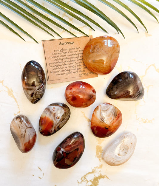 Sardonyx Crystal Tumbled / Palm Stone - Strength, Protection & Courage