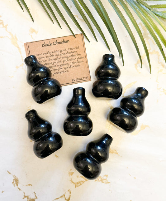 Black Obsidian Crystal Gourd - Protection, Wealth & Good Fortune
