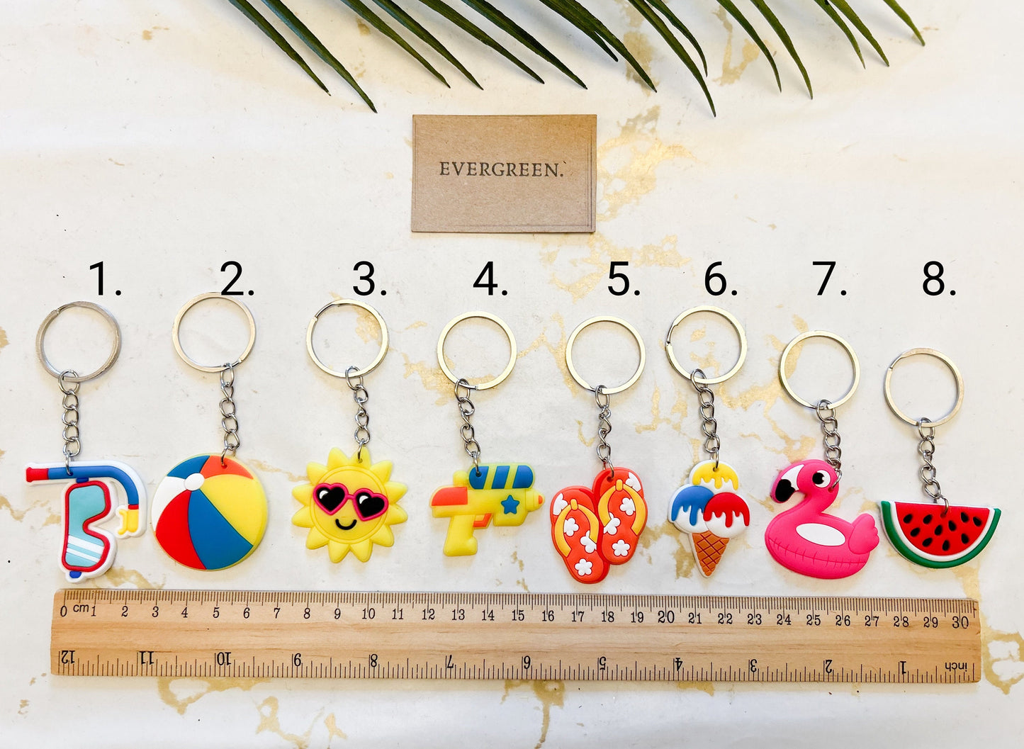 Summer Holiday / Beach Keychain - Flamingo / Flip Flops / Beachball / Ice Cream, Melon / Sunshine / Snorkel