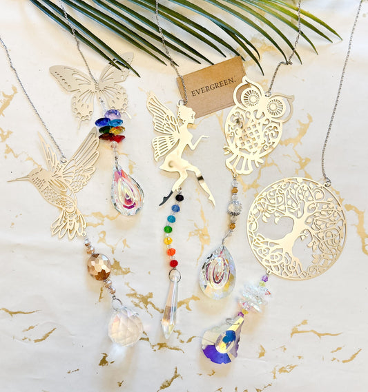 Crystal Sun Catcher - Chakras / Owl / Humming Bird / Butterfly / Fairy / Tree Of Life
