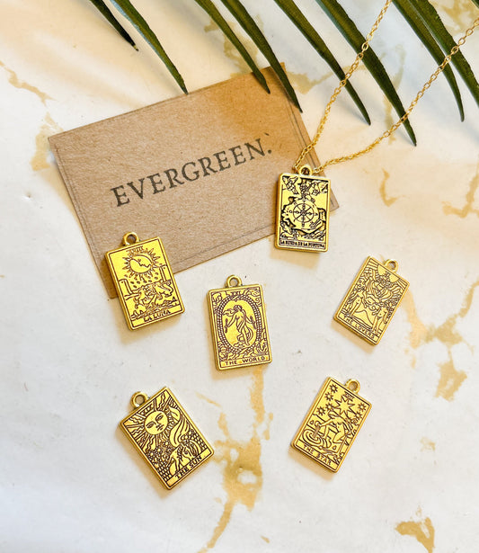Gold Tarot Card Pendant / Charm - The Star, La Luna, The World, The Lovers, The Sun, La Rueda De La Fortuna